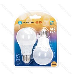 LAMPADINA LED A60 E27 7W - LUCE CALDA 620LM - 2PZ