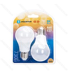 LAMPADINA LED A60 E27 8W - LUCE CALDA 730LM - 2PZ