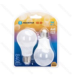 LAMPADINA LED A60 E27 9W - LUCE CALDA 840LM - 2PZ