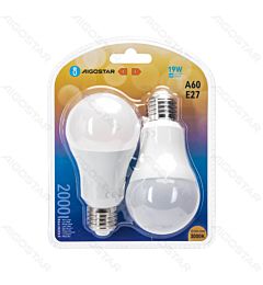 LAMPADINA LED A60 E27 19W - LUCE CALDA 2000LM - 2PZ