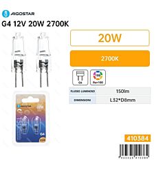 Lampadina Alogena G4 20W - Luce Calda 150ml - 2pz