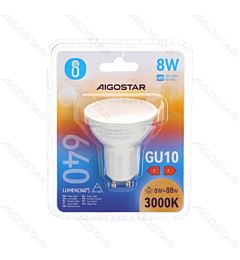 LED GU10 8W - LUCE CALDA 3000K - 640LMAigostar