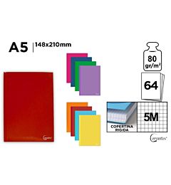 CERVANTES QUADERNO CARTONATO A5 64FF/80GR 5MMp