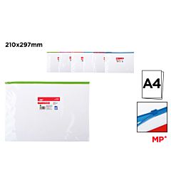 MP BUSTA TRASPARENTE CHIUSURA ZIP COLORATA A4 COL.