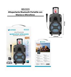 ALTOPARLANTE CON CARRELLO 8'' 10W BS1523 NERO POTENZA PORTATILE PER EVENTI