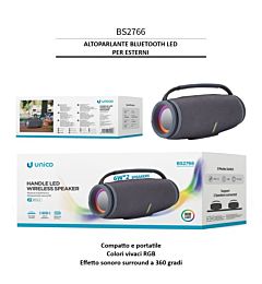 CASSA BLUETOOTH PORTATILE LED 12W BS2766 GRIGIA AUDIO POTENTE E DESIGN LUMINOSO
