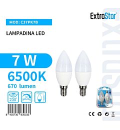 Lampadina LED a Candela E14 7W 670LM - Luce Fredda 6500K - 2pzExtrastar