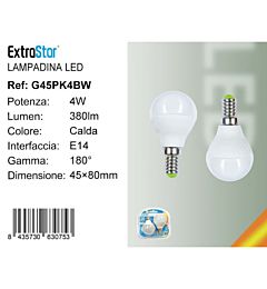 Lampadina LED E14 4W 380LM - Luce Calda 3000K - 2pzExtrastar