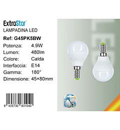 Lampadina LED E14 4.9W 480LM - Luce Calda 3000K - 2pzExtrastar