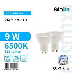 Lampadina LED GU10 9W 821LM - Luce Fredda 6500K - 2pzExtrastar