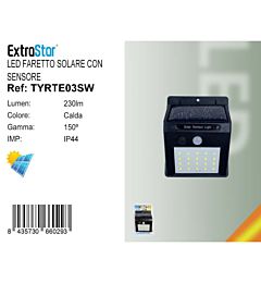 FARETTO SOLARE CON SENSORE 3W 230LM - 3000K