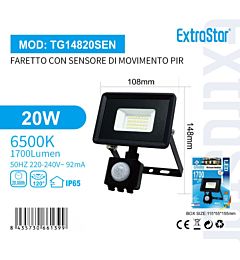 Faretto con Sensore di Movimento 20W 1700lm - Luce Fredda 6500KExtrastar