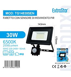 Faretto con Sensore di Movimento 30W 2550lm - Luce Fredda 6500KExtrastar