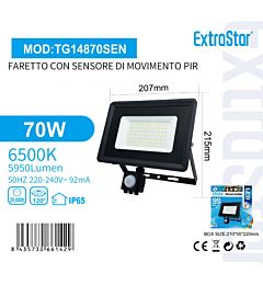 Faretto con Sensore di Movimento 70W 5950lm - Luce Fredda 6500KExtrastar