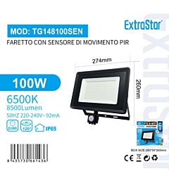 Faretto con Sensore di Movimento 100W 8500lm - Luce Fredda 6500KExtrastar
