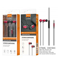 MTK CT848 CUFFIE AURICOLARI AUX CON MIC E VOLUME CONTROL ROSSO