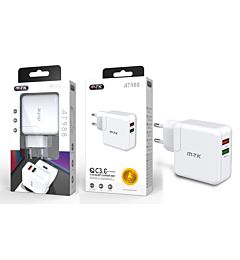 MTK CARICATORE RAPIDO 2 USB A MURO QC 3.0/2.4A, BIANCO