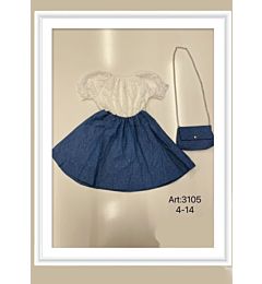 ABITO BAMBINA BIANCO E BLU CON BORSETTA