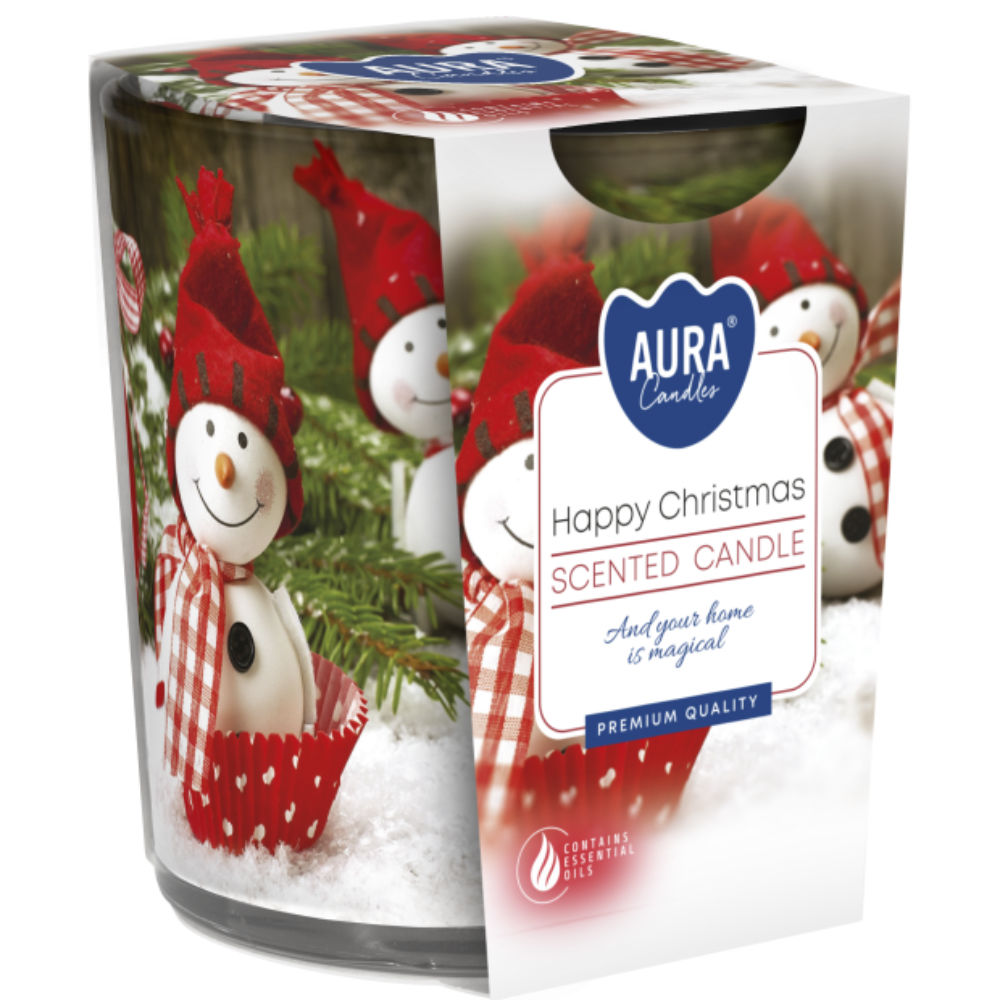 CANDELA DECORATA - HAPPY CHRISTMAS - 100GAura
