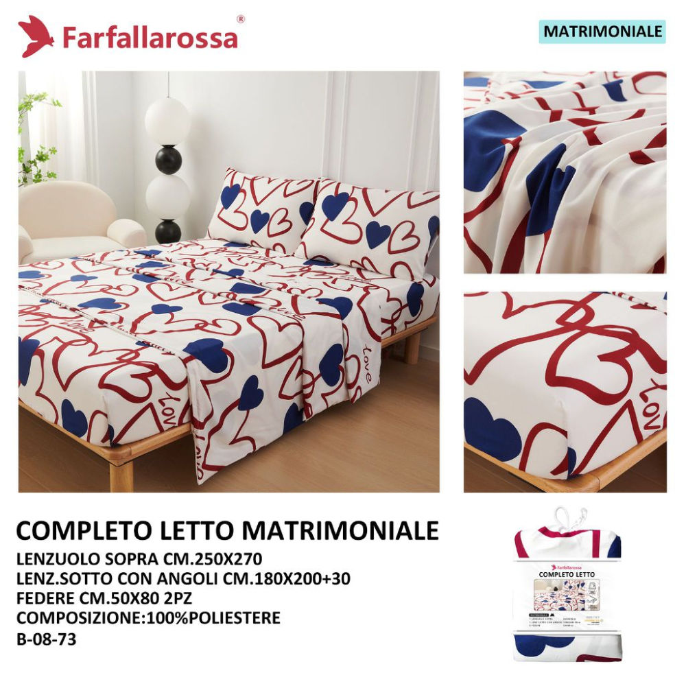Completo Lenzuola Matrimoniale Stampata - B0873FarfallaRossa