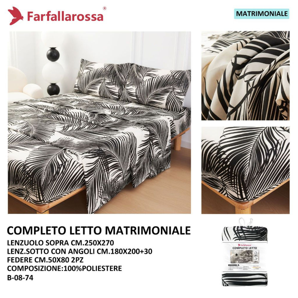 Completo Lenzuola Matrimoniale Stampata - B0874FarfallaRossa