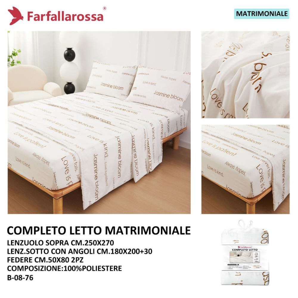 Completo Lenzuola Matrimoniale Stampata - B0876FarfallaRossa