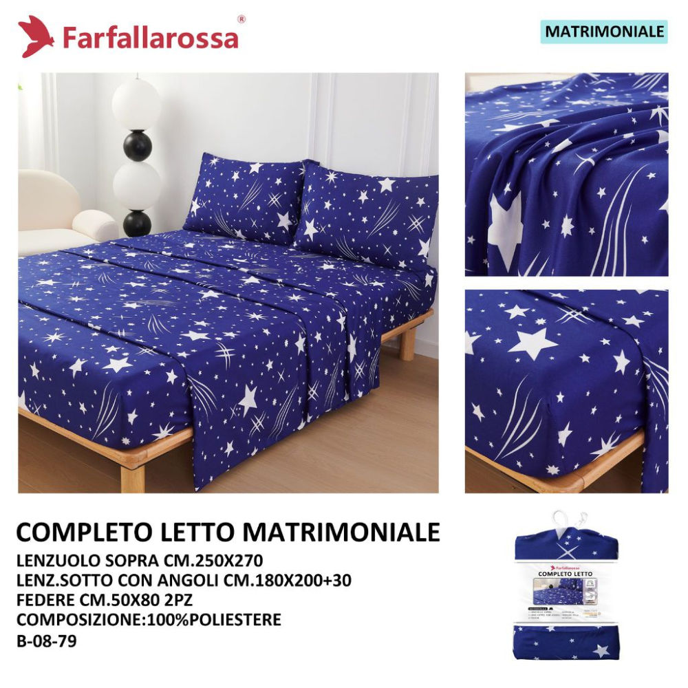 Completo Lenzuola Matrimoniale Stampata - B0879FarfallaRossa