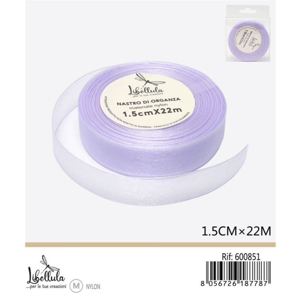 NASTRO DI ORGANZA - LILLA PALLIDO - 1,5CM x 22MGev