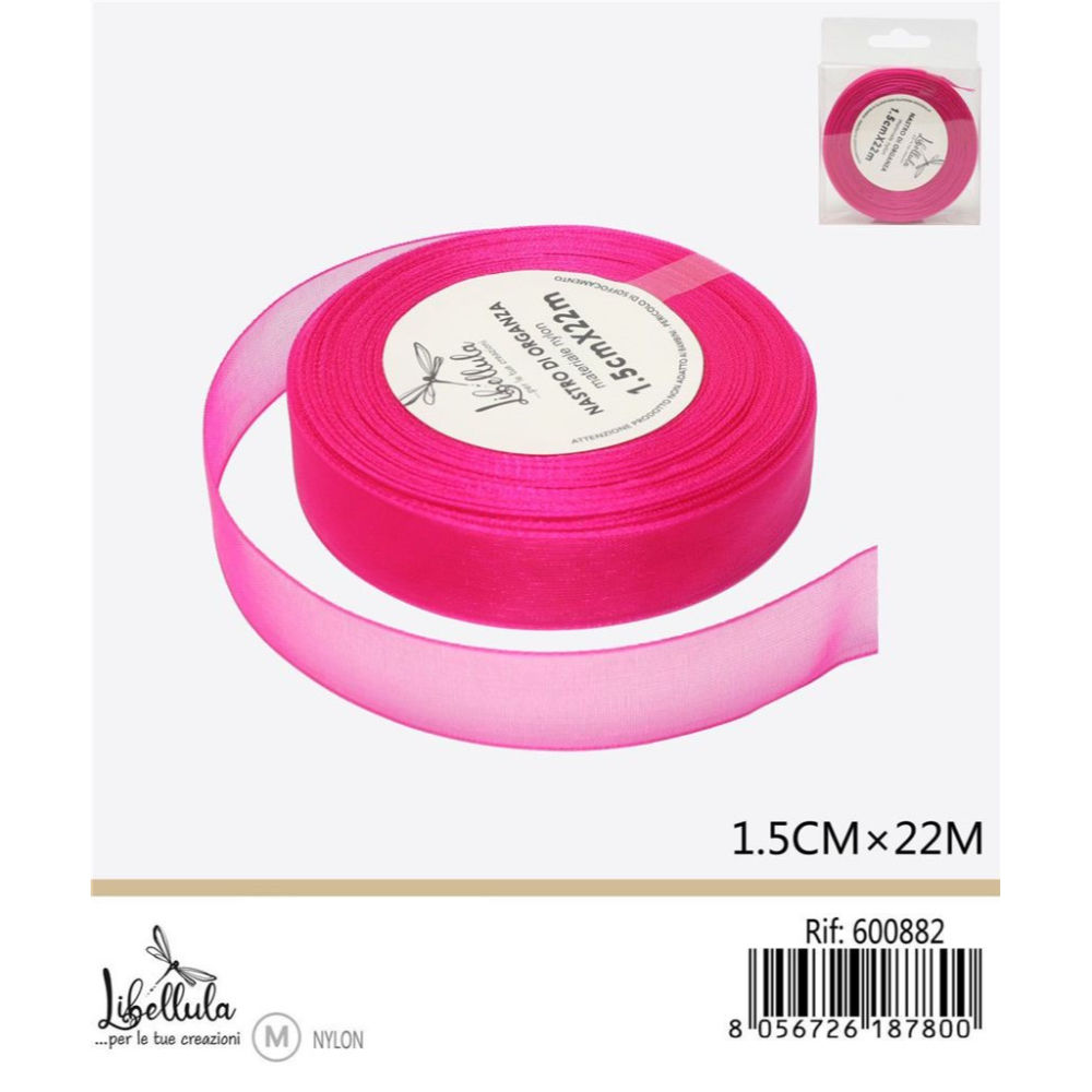 NASTRO DI ORGANZA - FUCSIA - 1,5CM x 22MGev