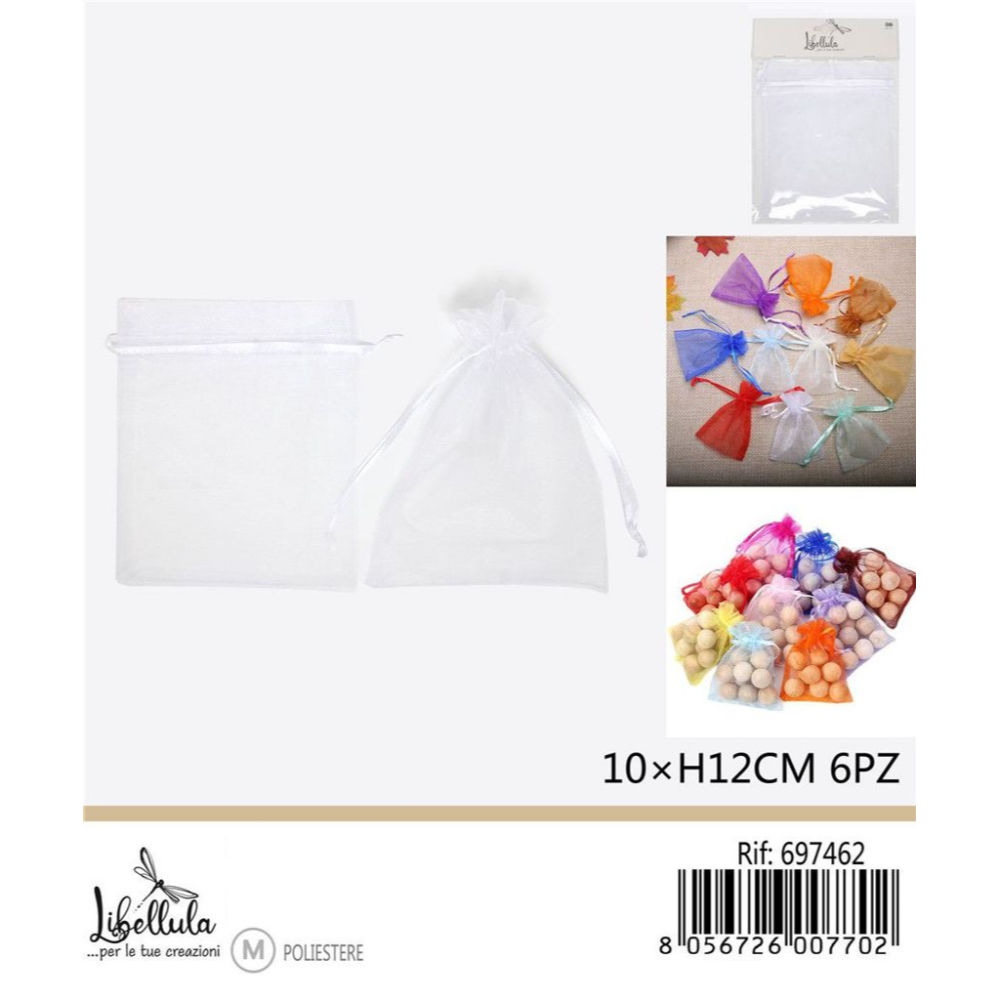 SACCHETTI DI ORGANZA - BIANCO 10x12CM - 6PZGev
