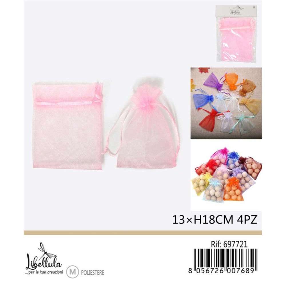 SACCHETTI DI ORGANZA - ROSA 13x18CM - 4PZGev