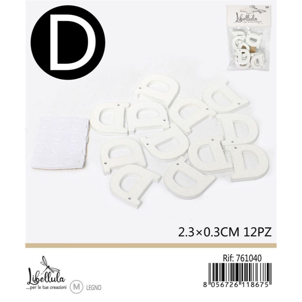LETTERA "D" IN LEGNO - 2,3x0,3CM -12PZGev
