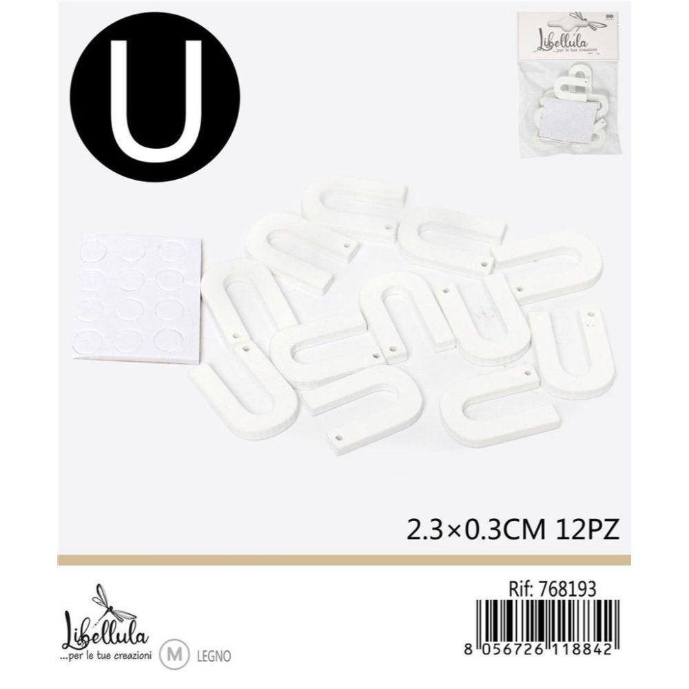 LETTERA "U" IN LEGNO - 2,3x0,3CM -12PZGev