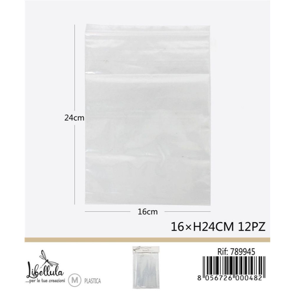 BUSTINE TRASPARENTI CON CHIUSURA A PRESSIONE 16x24CM - 12PZGev