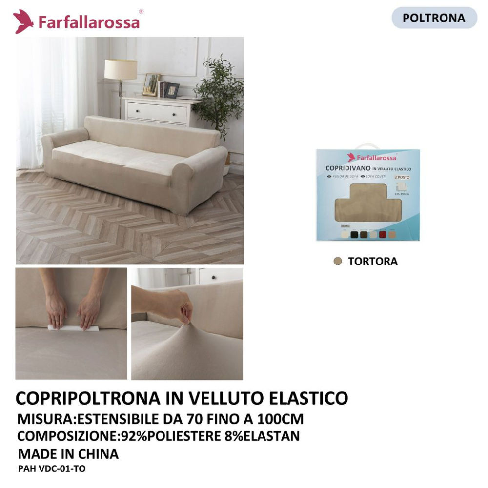 COPRIDIVANO IN VELLUTO ELASTICO 1PS TORTORAFarfallaRossa