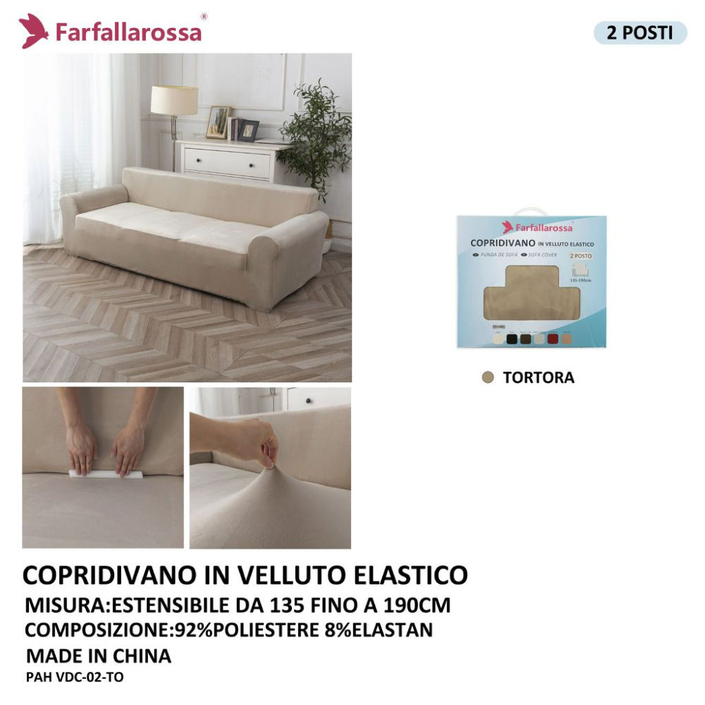 Copridivano in Velluto Elastico 2 Posti - TortoraFarfallaRossa