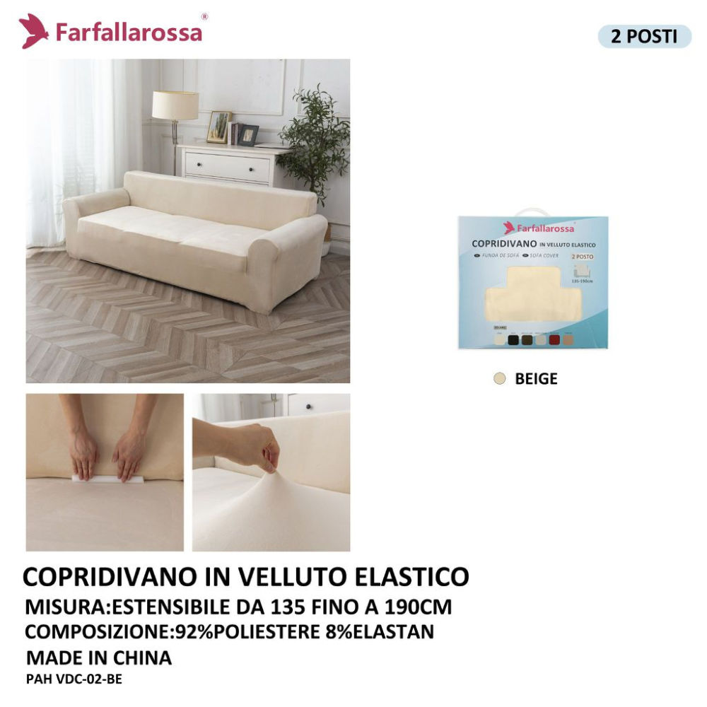 Copridivano in Velluto Elastico 2 Posti - BeigeFarfallaRossa