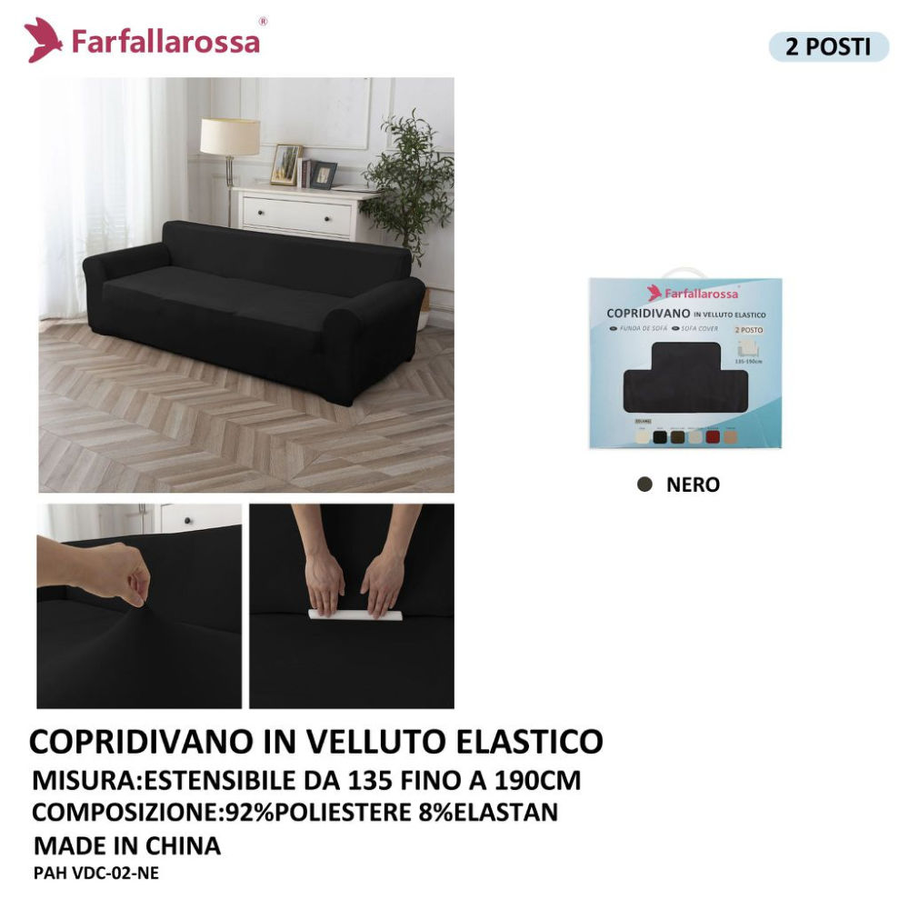 COPRIDIVANO IN VELLUTO ELASTICO 2PS NEROFarfallaRossa