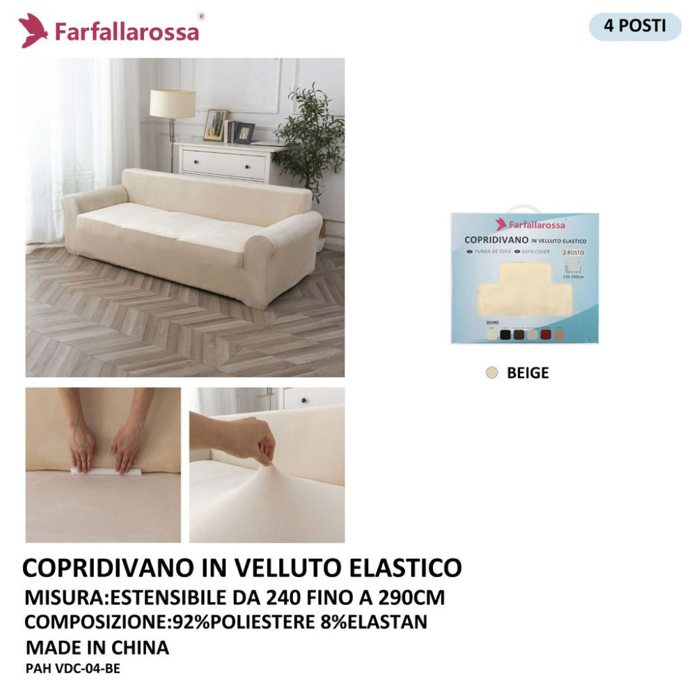 Copridivano in Velluto Elastico 4 Posti - BeigeFarfallaRossa