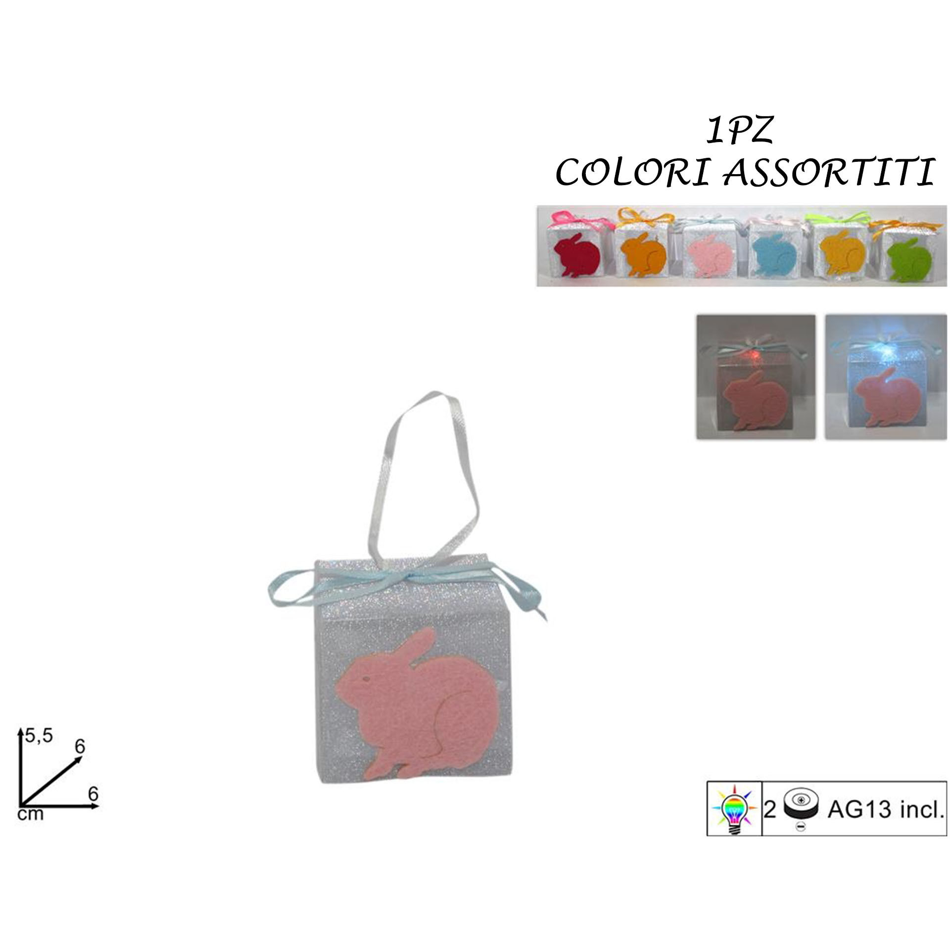 APPENDINO PACCO DONO PVC C/LUCE CONIGLIO 6COL ART.Due Esse