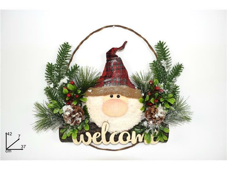 DIETROPORTA GNOMO DI NATALE DECORO INNEVATO 37CM JDue Esse