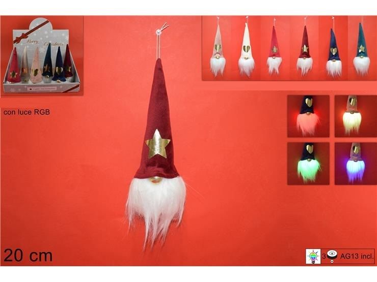 GNOMO DI NATALE C/CAPP.VELL.LUCE BATT. 20CM 6 COL.Due Esse