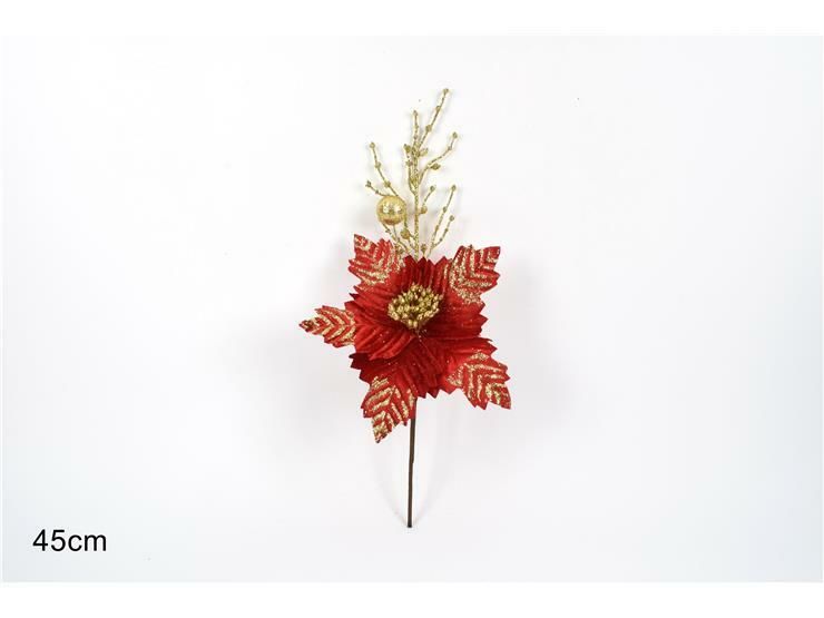 STELO FIORE NATALIZIO C/GLITTER 45CM ROSSO ART.LC-Due Esse