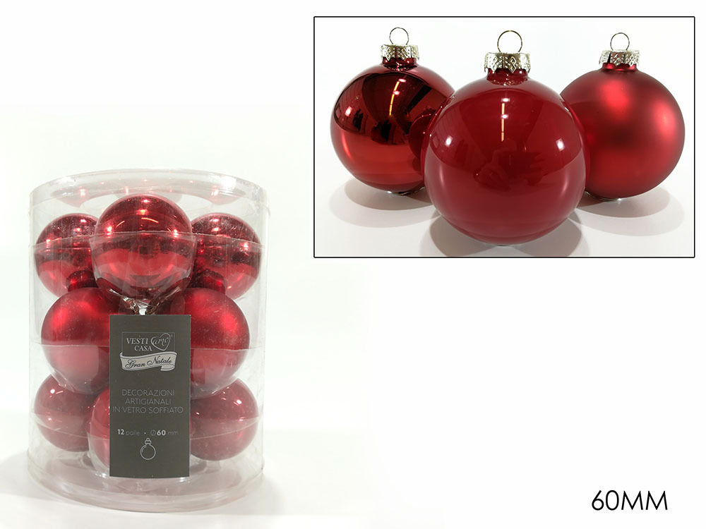 SET 12 PALLE VETRO 60MM ROSSO ASSHappy Casa