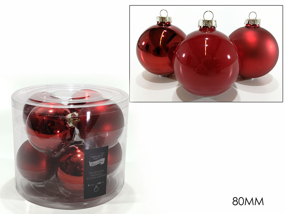 SET 8 PALLE VETRO 80MM ROSSO ASSHappy Casa