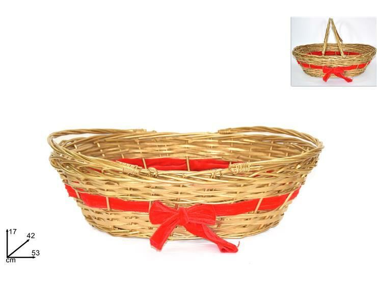 CESTA OVALE ORO C/FIOCCO ROSSO E MANICI 51X40CM ARDue Esse