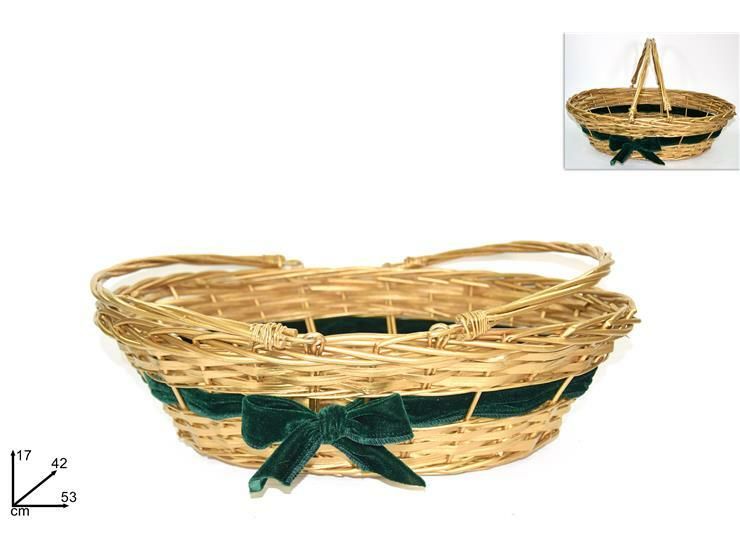 CESTA OVALE ORO C/FIOCCO VERDE E MANICI 51X40CM ARDue Esse