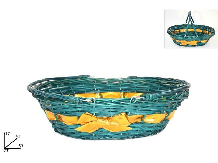 CESTA OVALE VERDE C/FIOCCO ORO E MANICI 51X40CM ARDue Esse