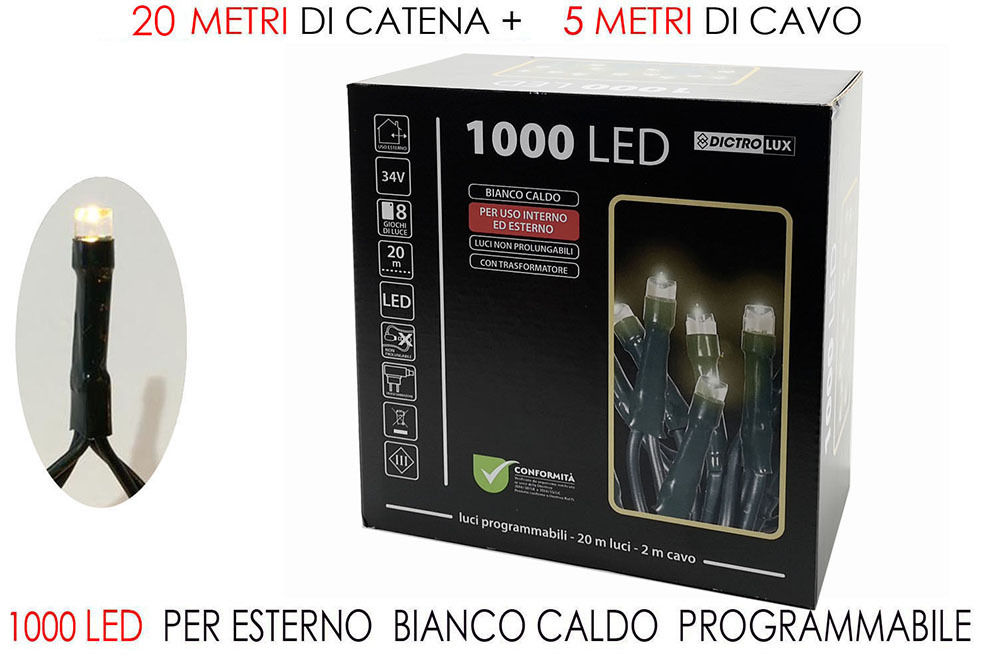 1000 LUCI LED BIANCO CALDO X EST.  PROGRHappy Casa