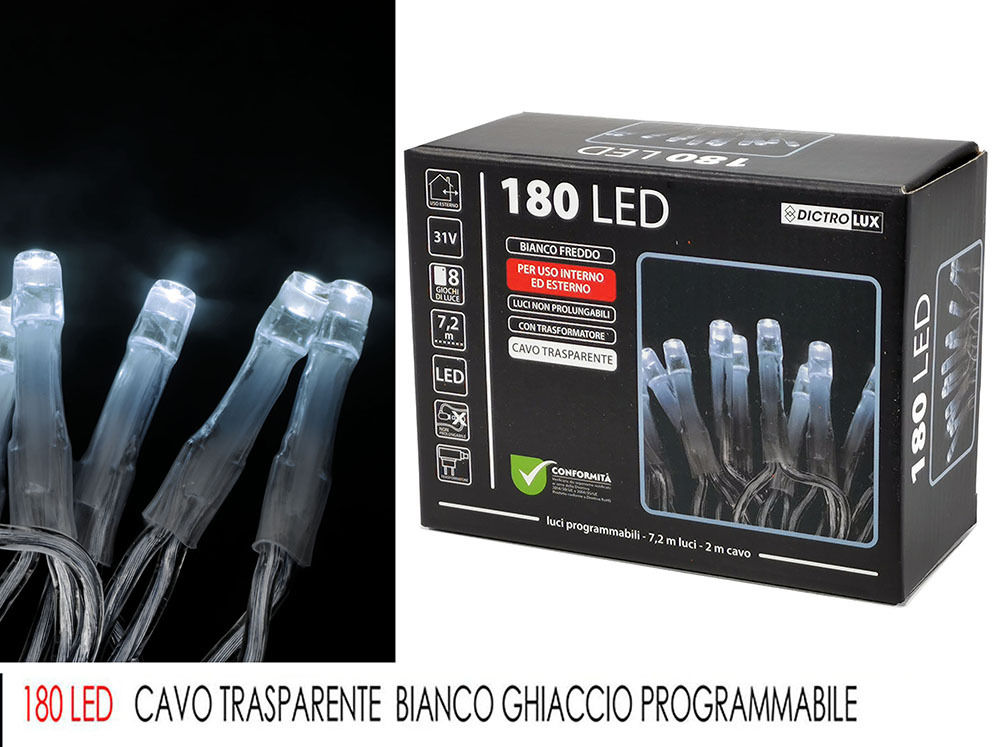 180 LED BIANCO GHIACCIO X EST.CAVO TRASPHappy Casa